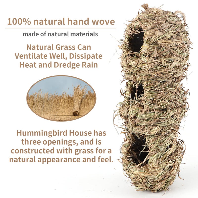 Hamiledyi Hanging Grass Birdhouses Bird Houses for Outside Bird Roosting Pocket Songbirds House Grass Bird Hut Outdoor Shelter for Birds Hanging Bluebird Houses with 3 Holes - Image 3